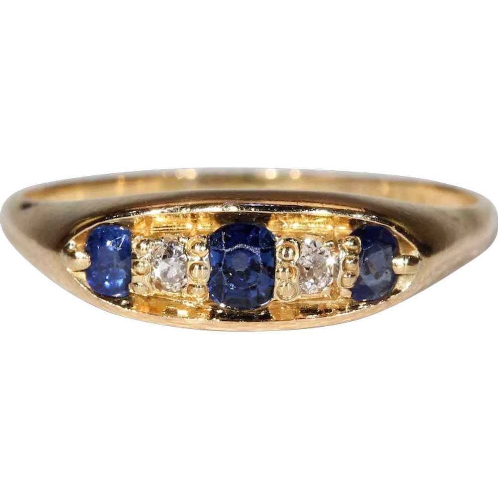 Antique Edwardian Sapphire Diamond Ring in 18k Go… - image 1