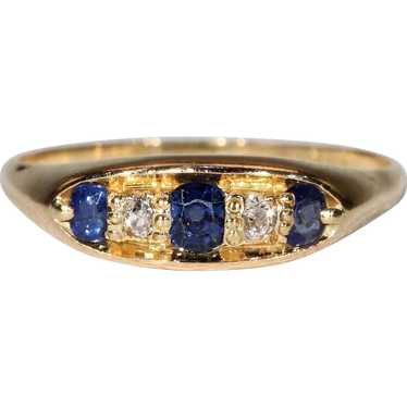 Antique Edwardian Sapphire Diamond Ring in 18k Go… - image 1