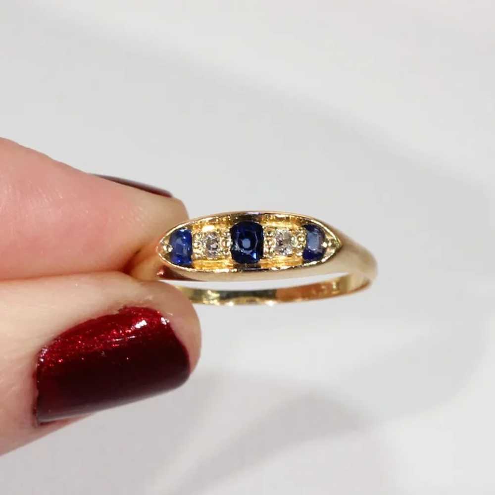 Antique Edwardian Sapphire Diamond Ring in 18k Go… - image 5