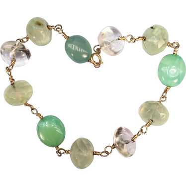 10k Yellow Gold Quartz Crystal Green Stones Beads… - image 1