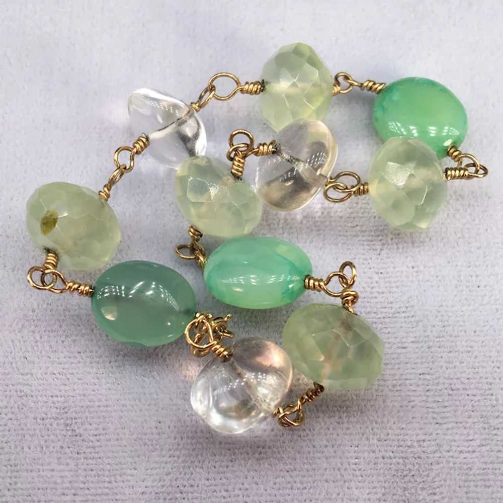 10k Yellow Gold Quartz Crystal Green Stones Beads… - image 2