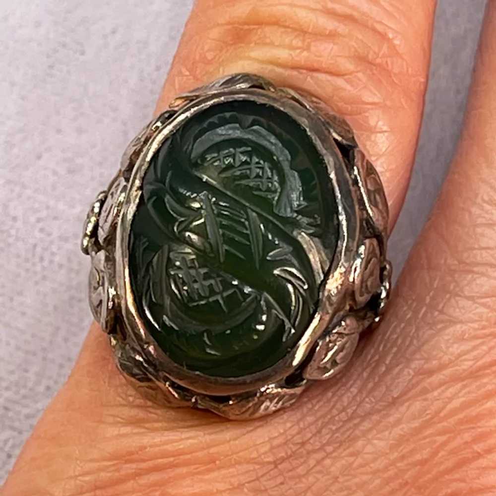 Antique Arts and Crafts Carved Chrysoprase Chalce… - image 12