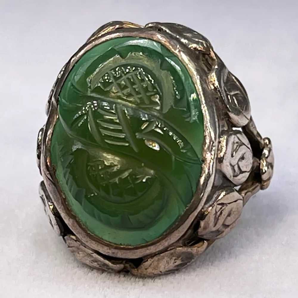 Antique Arts and Crafts Carved Chrysoprase Chalce… - image 3