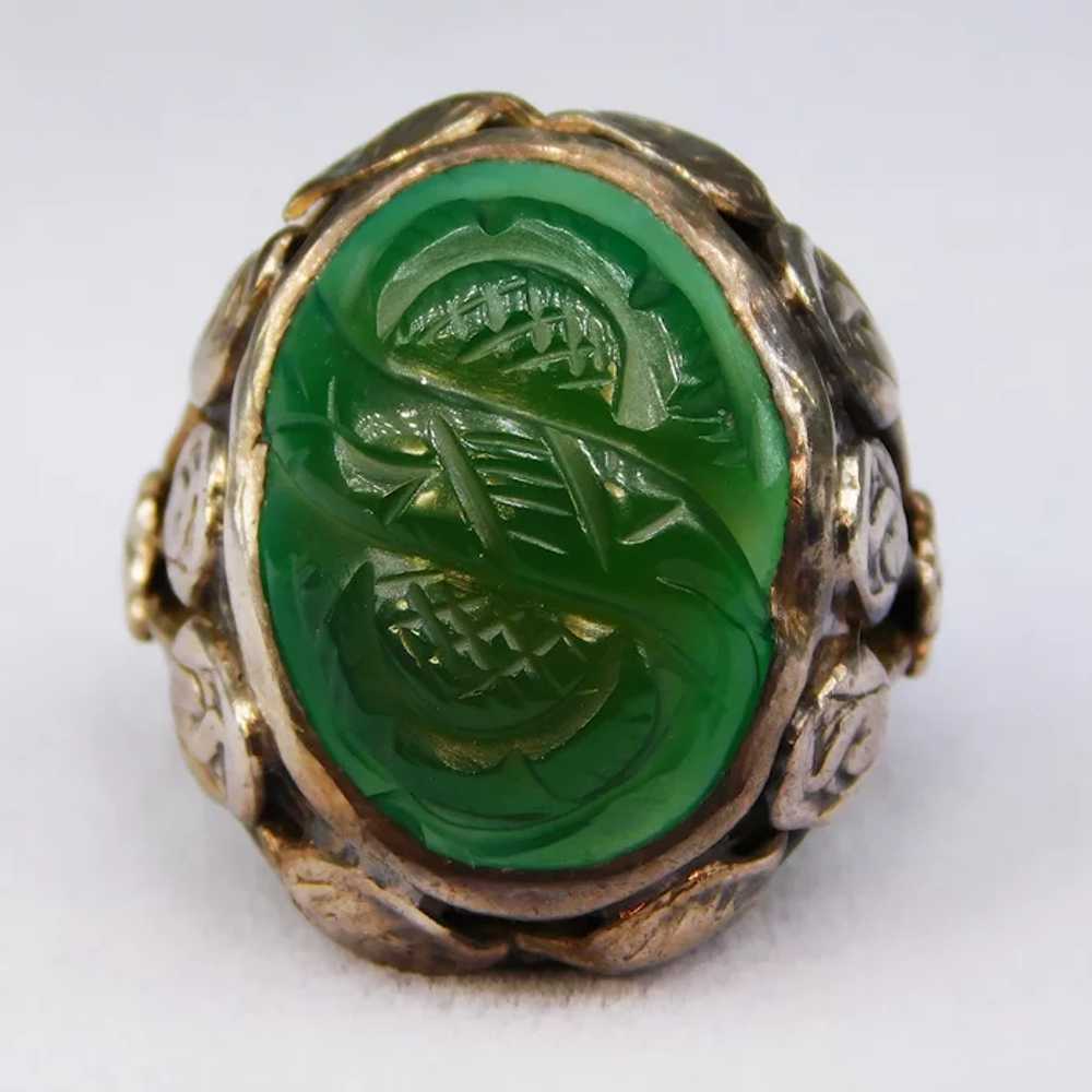 Antique Arts and Crafts Carved Chrysoprase Chalce… - image 4