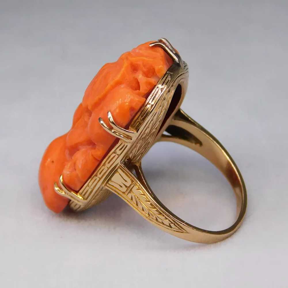 Antique Victorian Carved Salmon Red Coral 14K Yel… - image 5