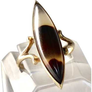 Vintage 10K Scottish Banded Agate Marquise Ring - image 1