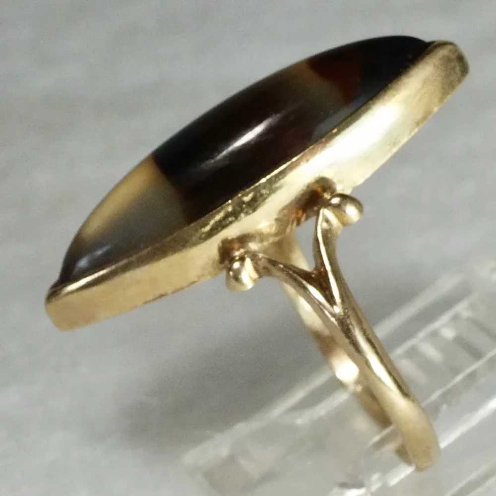 Vintage 10K Scottish Banded Agate Marquise Ring - image 2