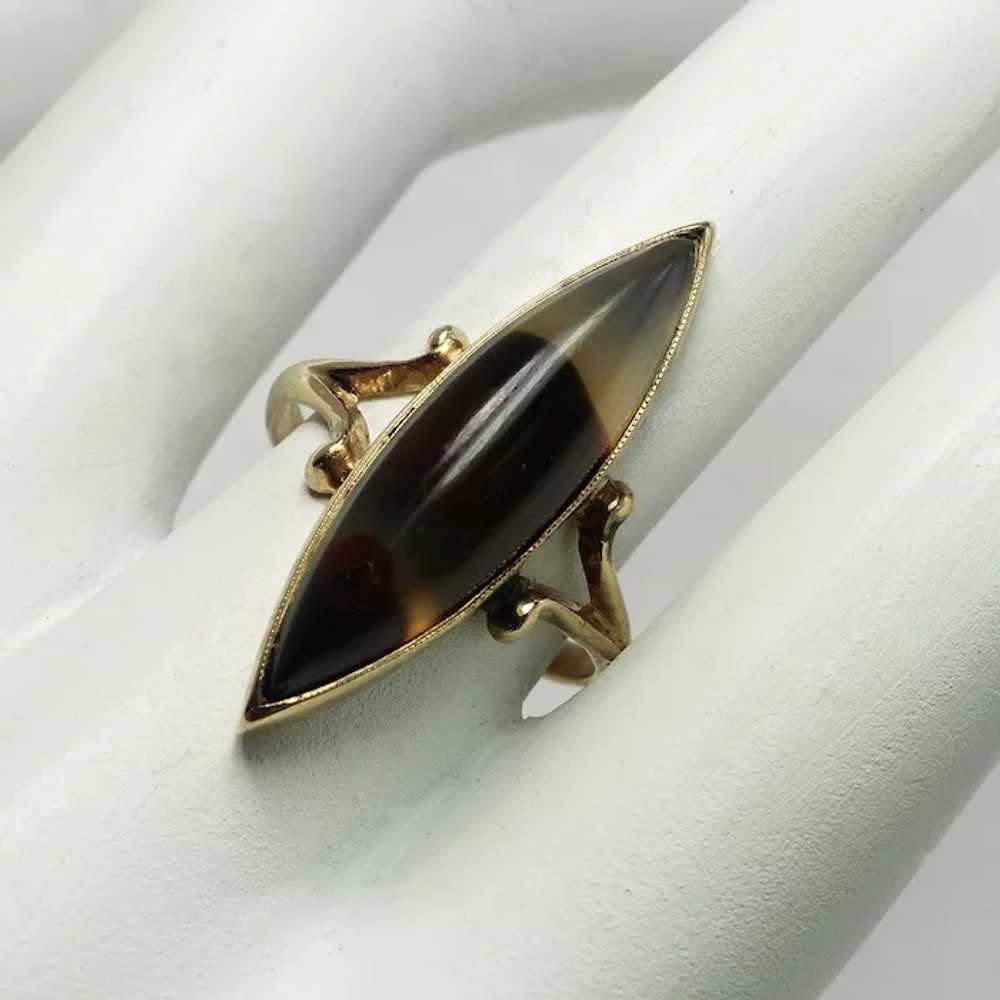 Vintage 10K Scottish Banded Agate Marquise Ring - image 3