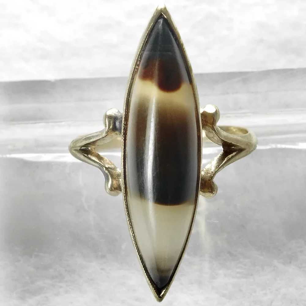 Vintage 10K Scottish Banded Agate Marquise Ring - image 6