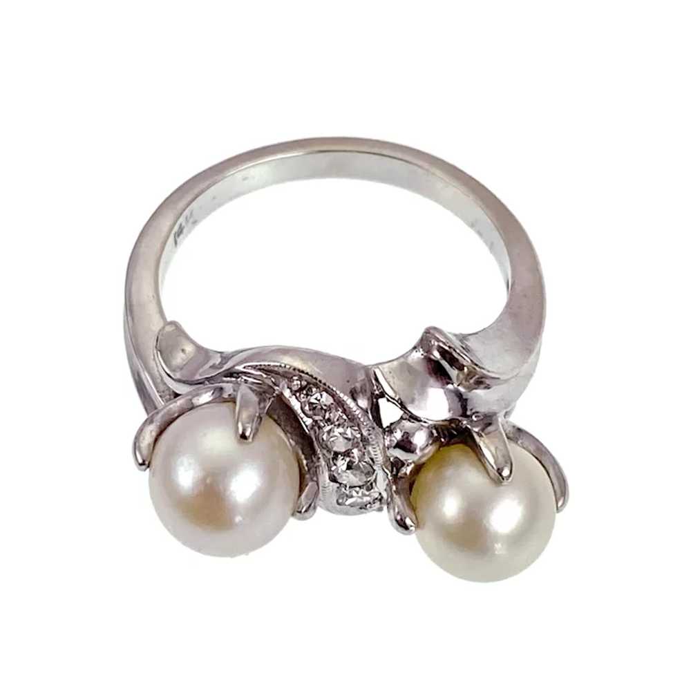 Vintage Mid-Century 14K, Pearl & Diamond Ring - image 3