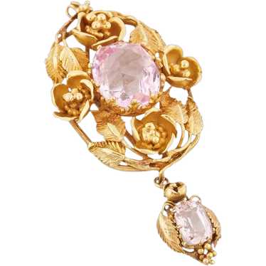 Victorian 18ct Gold Pink Tourmaline and Paste Flo… - image 1