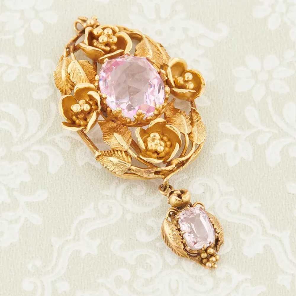 Victorian 18ct Gold Pink Tourmaline and Paste Flo… - image 2