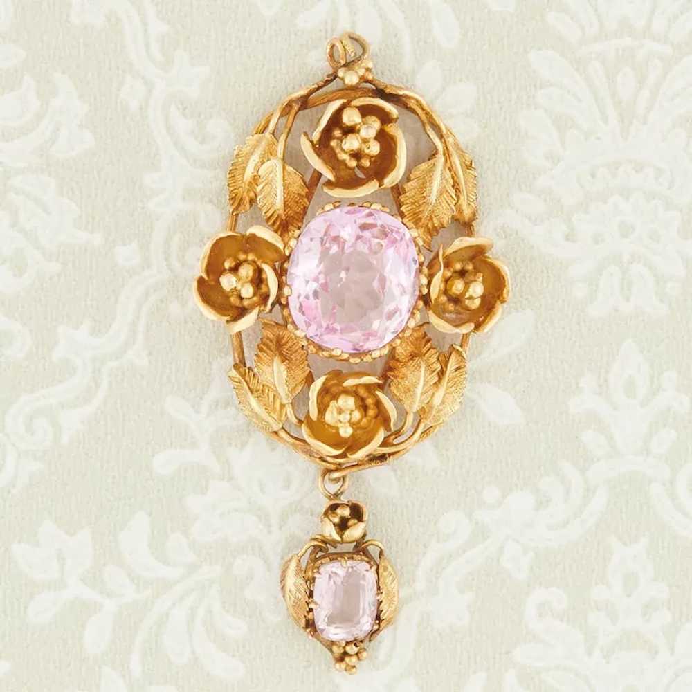 Victorian 18ct Gold Pink Tourmaline and Paste Flo… - image 4