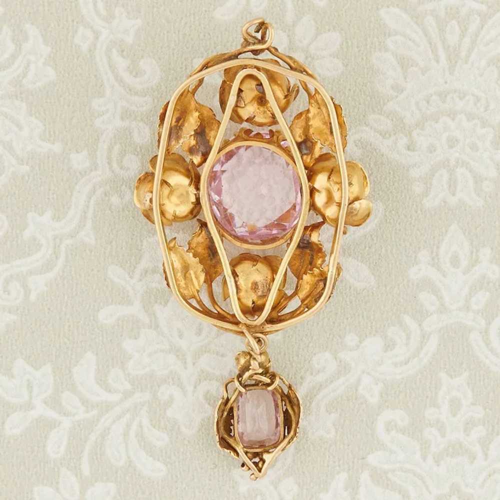 Victorian 18ct Gold Pink Tourmaline and Paste Flo… - image 5