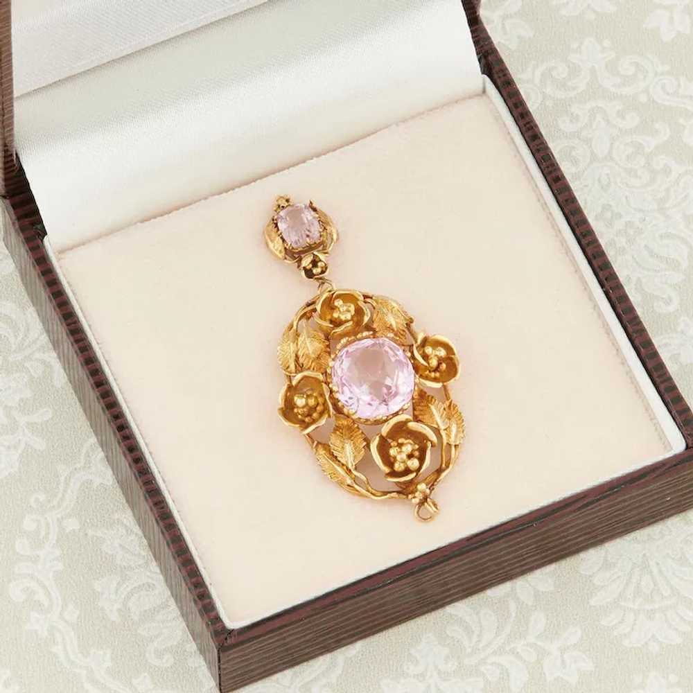 Victorian 18ct Gold Pink Tourmaline and Paste Flo… - image 6
