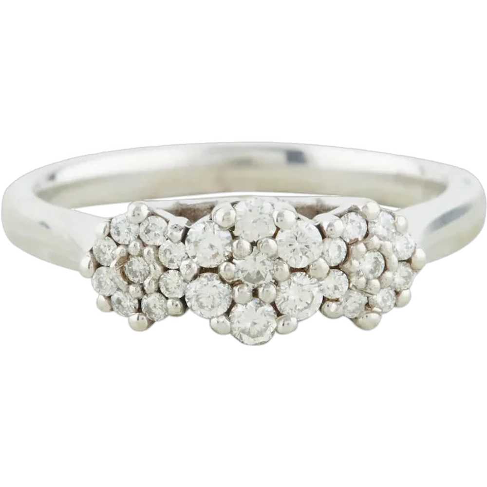 9ct White Gold Triple Cluster Diamond Ring - image 1