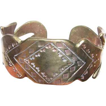 Large Hand Wrought Brass Tooled Cuff Bracelet Sig… - image 1