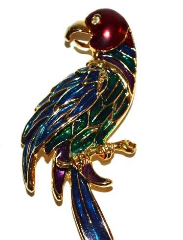 1980s Enamel & Rhinestone Parrot Brooch/Pin