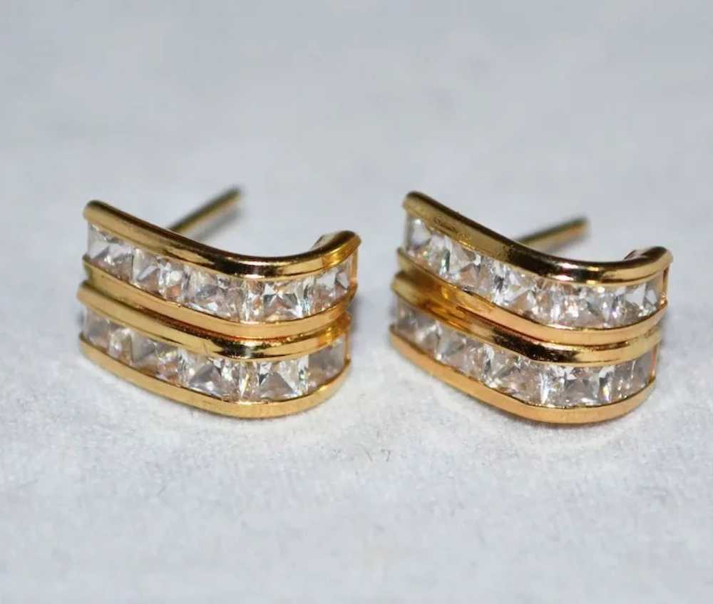 Signed 14K Gold & Cubic Zirconia Curved Pierced E… - image 6