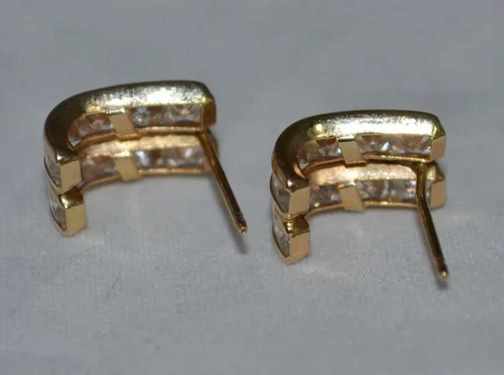 Signed 14K Gold & Cubic Zirconia Curved Pierced E… - image 7