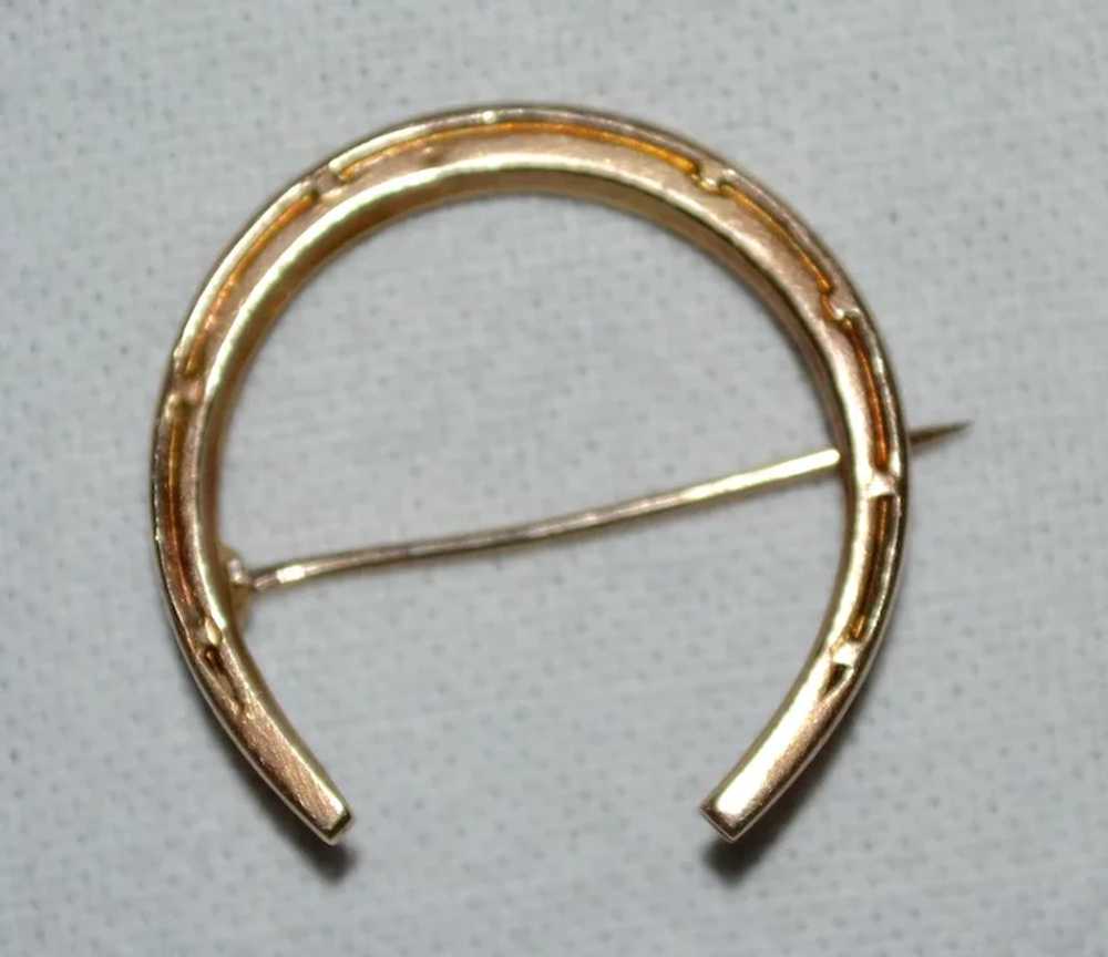 10K Gold Victorian Horseshoe Lucky Brooch/Pin - image 7