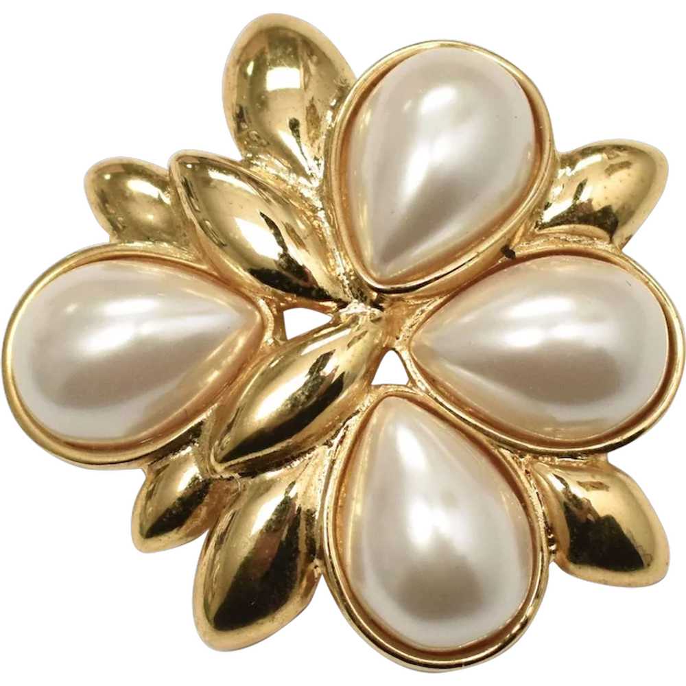 Napier Signed Simulated White Pearl Gold-tone Pin… - image 2