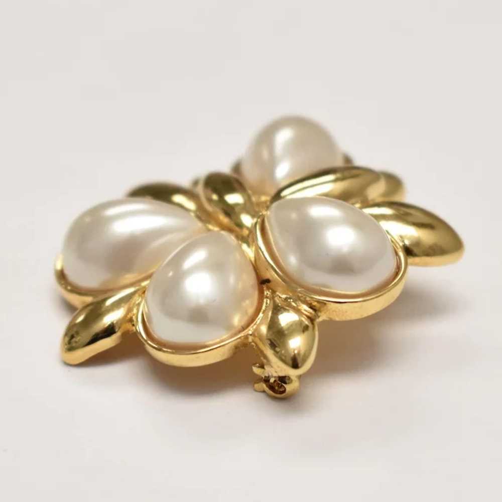 Napier Signed Simulated White Pearl Gold-tone Pin… - image 3