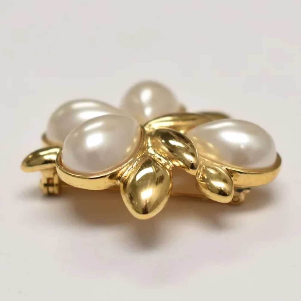 Napier Signed Simulated White Pearl Gold-tone Pin… - image 4