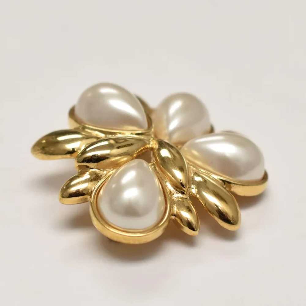 Napier Signed Simulated White Pearl Gold-tone Pin… - image 5