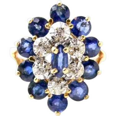 14K Yellow Gold Blue Sapphires and Diamonds Cockt… - image 1
