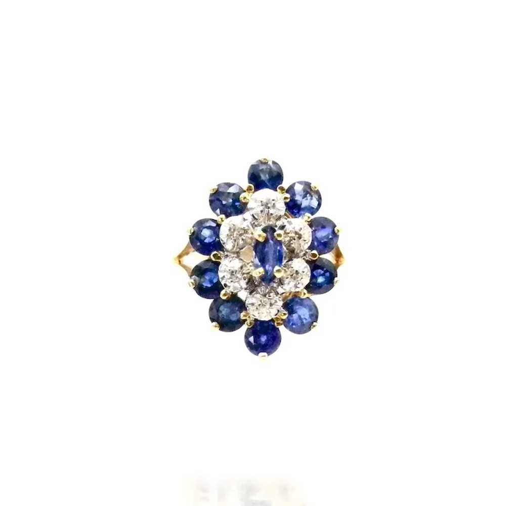 14K Yellow Gold Blue Sapphires and Diamonds Cockt… - image 2