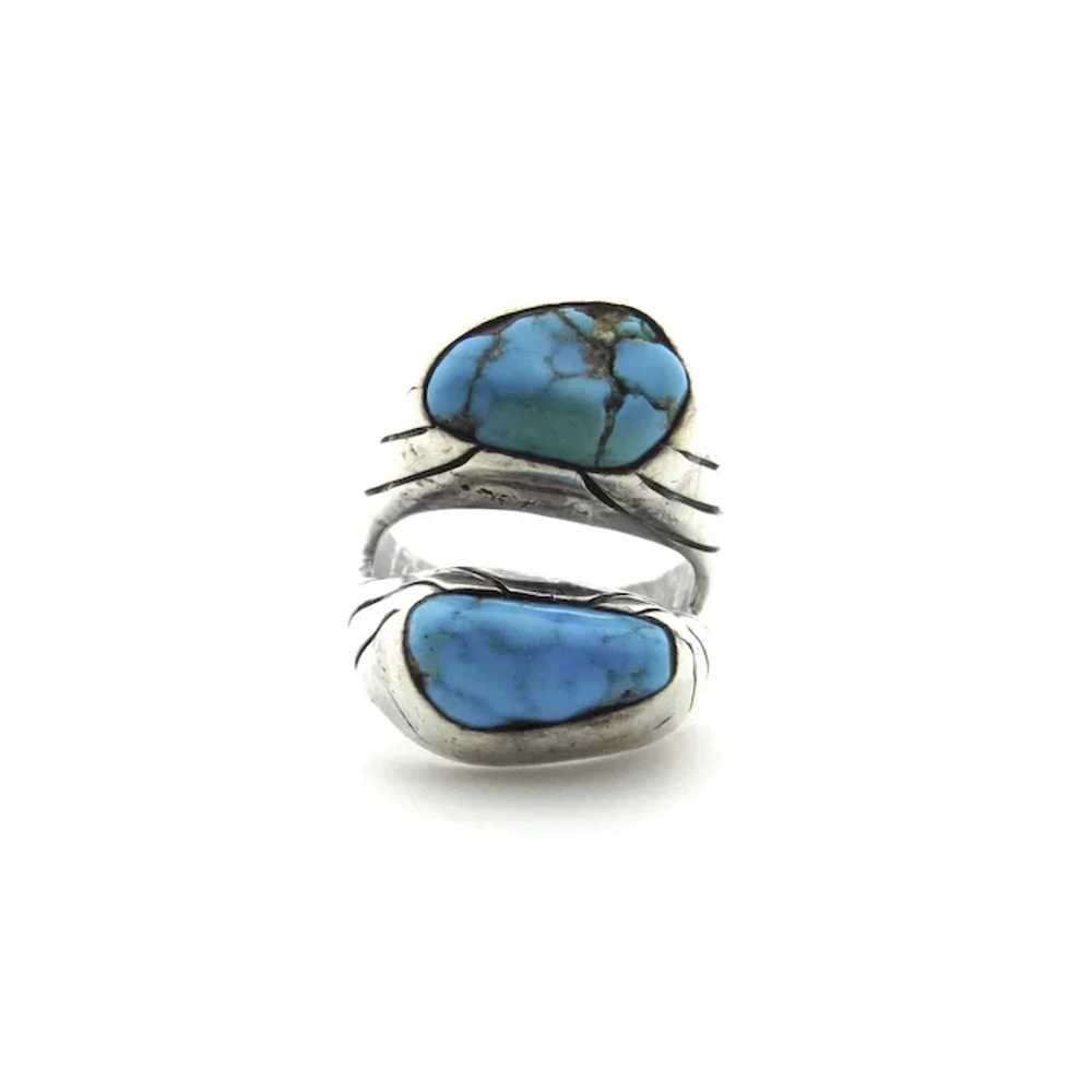 Navajo Sterling Silver Turquoise Ring - Double St… - image 10
