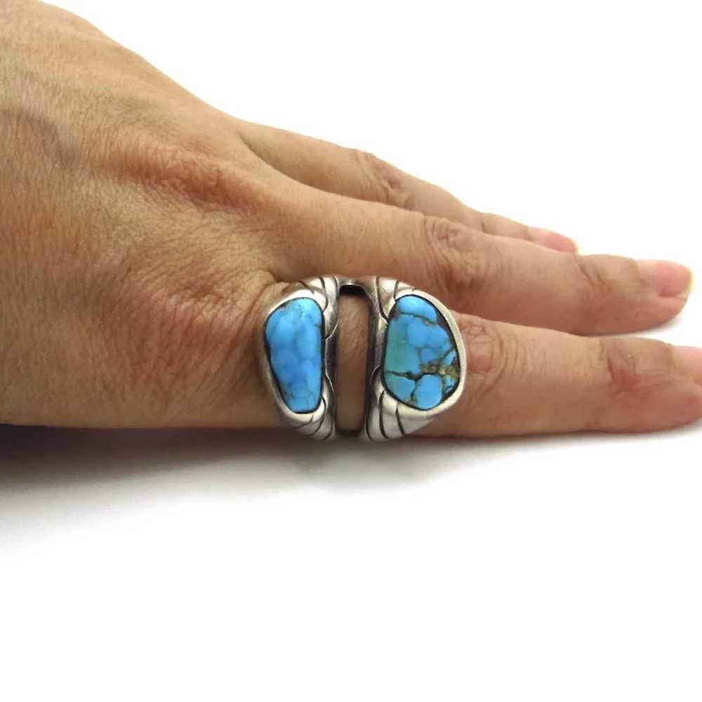 Navajo Sterling Silver Turquoise Ring - Double St… - image 11