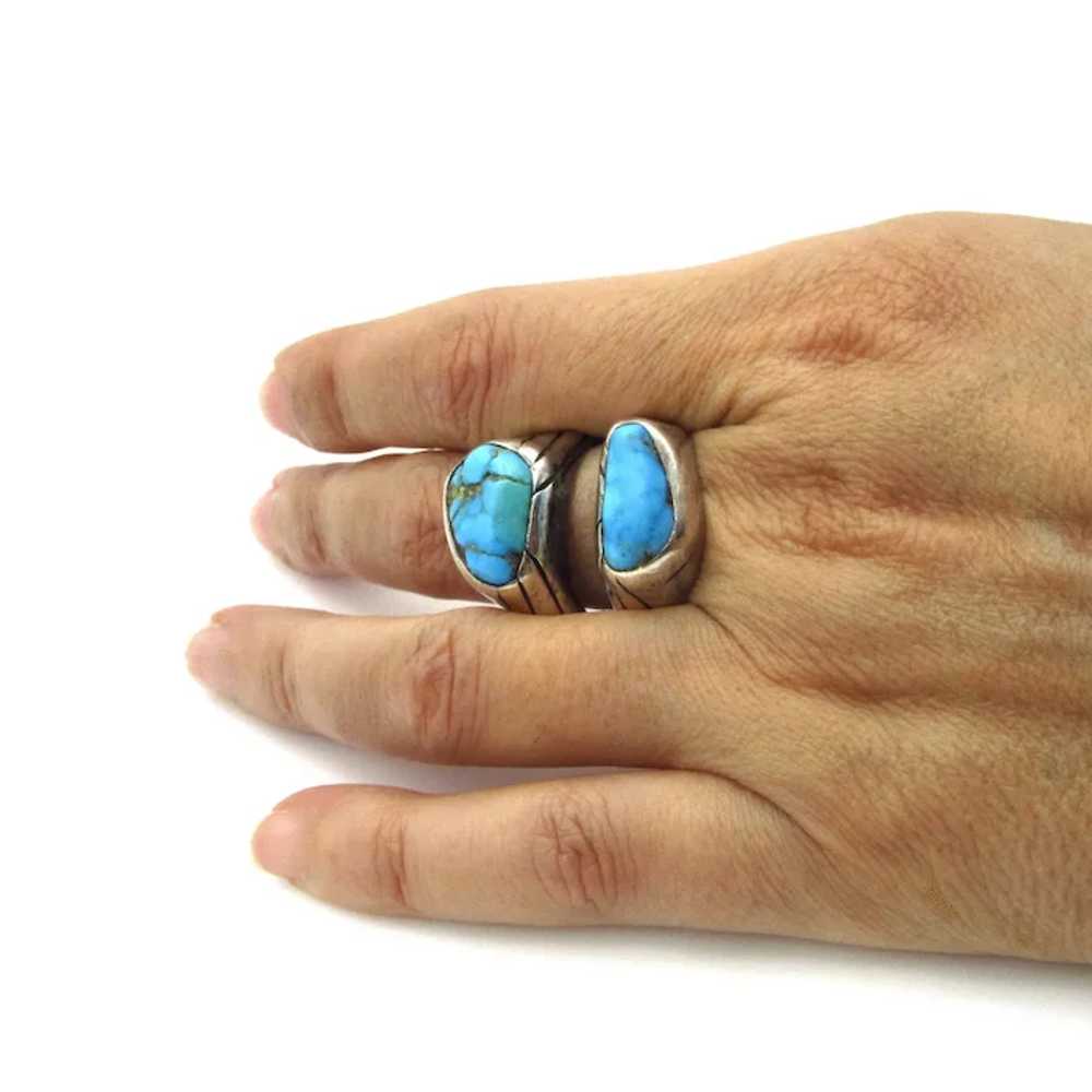 Navajo Sterling Silver Turquoise Ring - Double St… - image 12