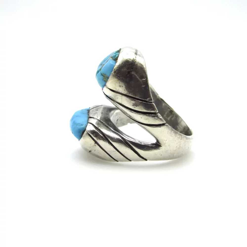 Navajo Sterling Silver Turquoise Ring - Double St… - image 3