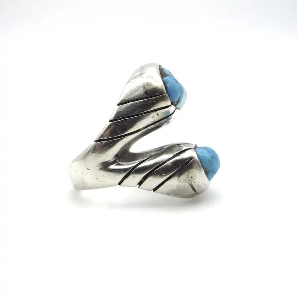 Navajo Sterling Silver Turquoise Ring - Double St… - image 4