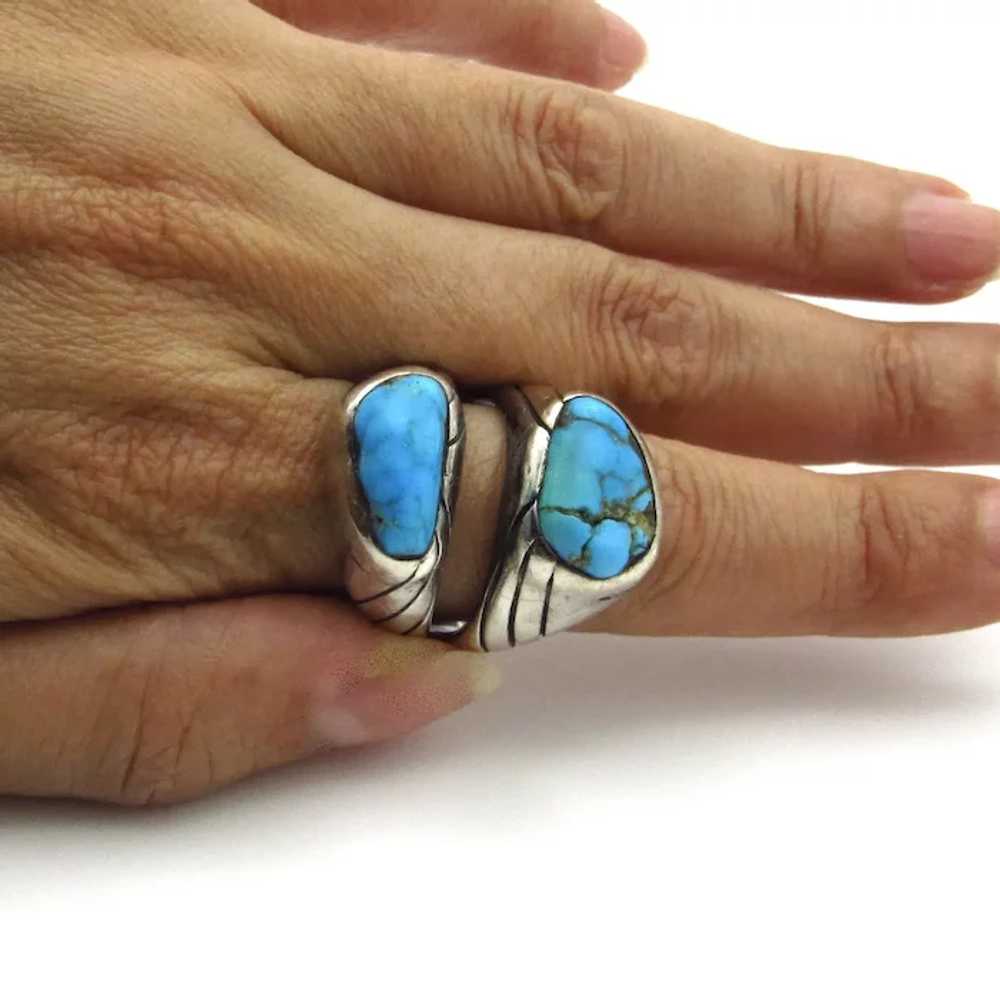 Navajo Sterling Silver Turquoise Ring - Double St… - image 5