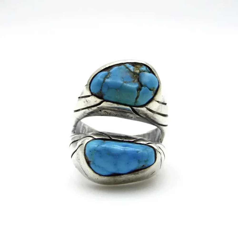 Navajo Sterling Silver Turquoise Ring - Double St… - image 6