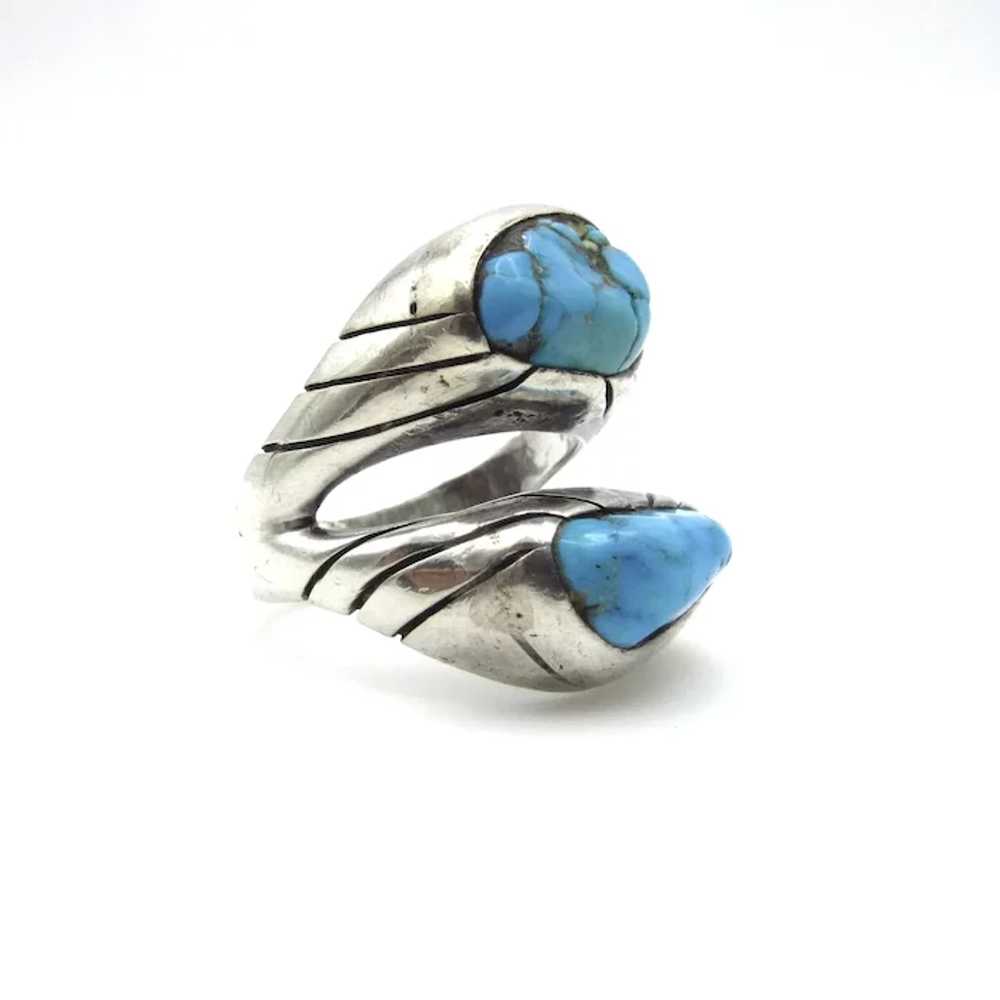 Navajo Sterling Silver Turquoise Ring - Double St… - image 7