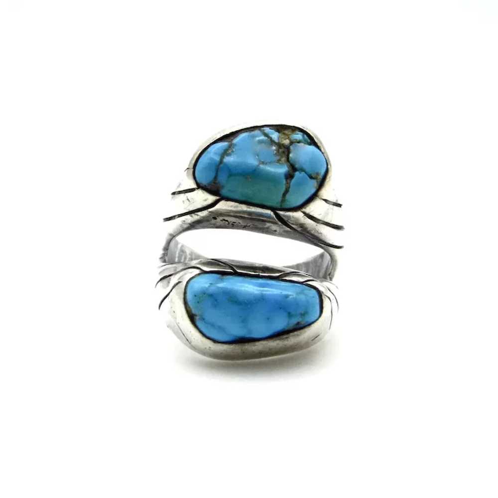 Navajo Sterling Silver Turquoise Ring - Double St… - image 8