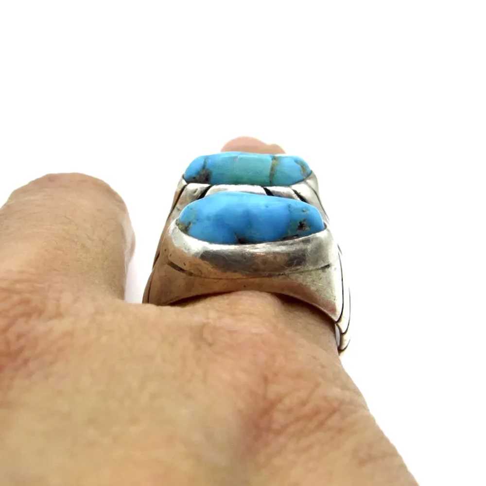 Navajo Sterling Silver Turquoise Ring - Double St… - image 9