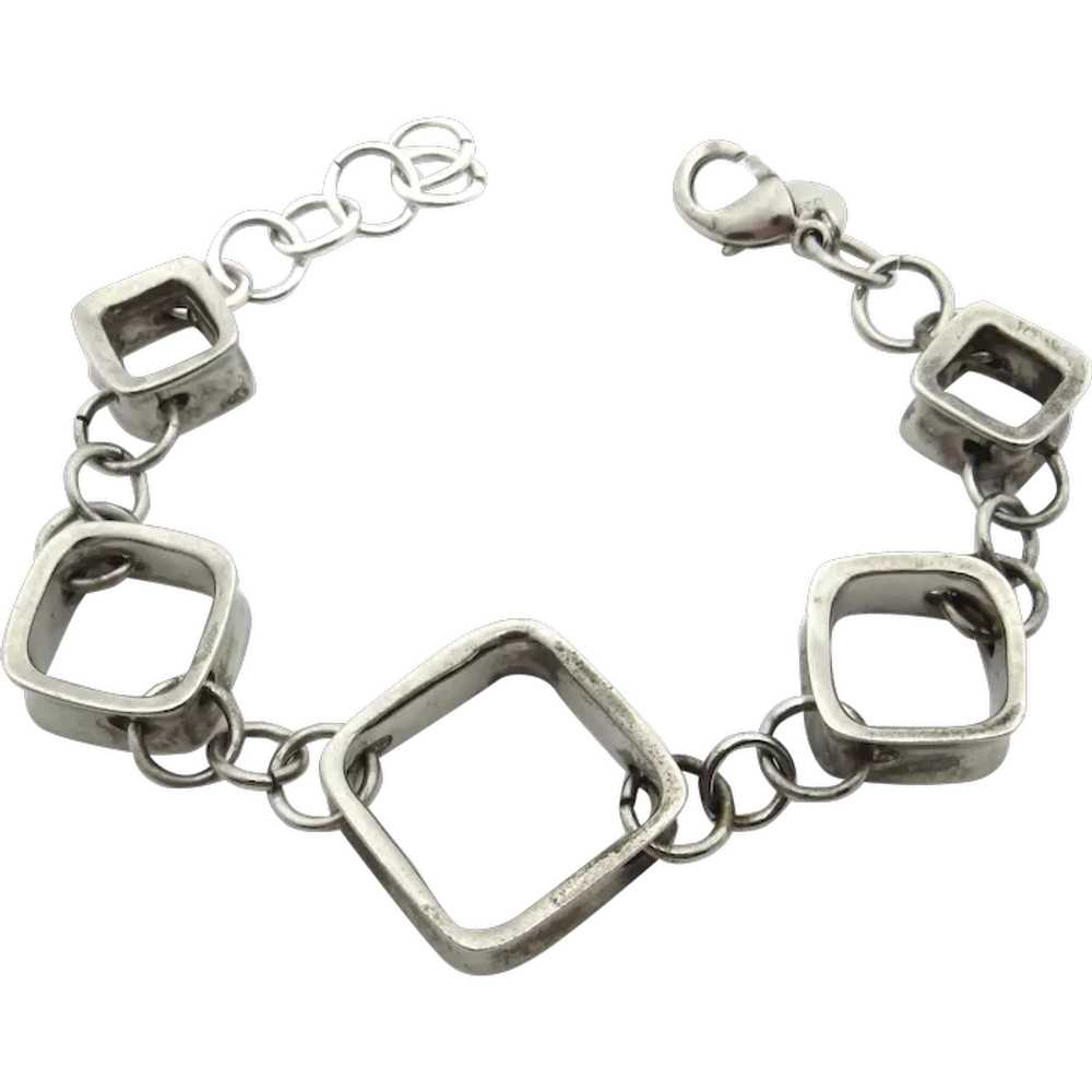Sterling Silver Open Square Link Chain Bracelet -… - image 1
