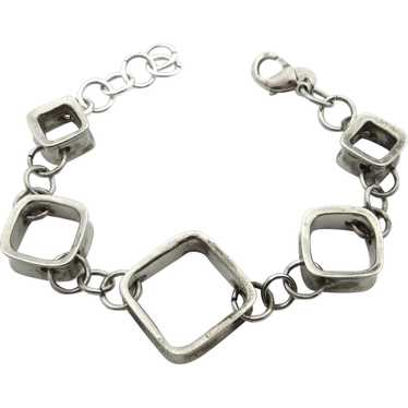 Sterling Silver Open Square Link Chain Bracelet -… - image 1