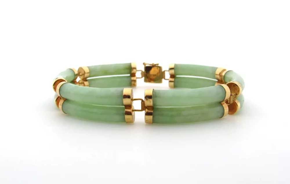 14K Yellow Gold Jade Link Bracelet - image 11
