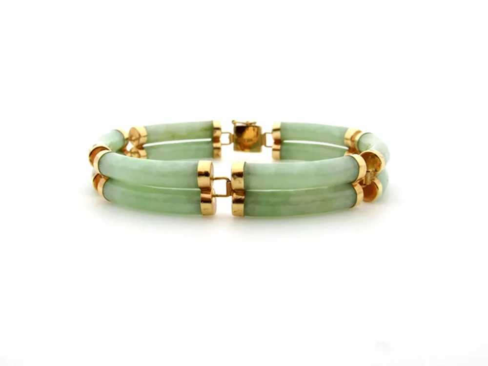 14K Yellow Gold Jade Link Bracelet - image 2