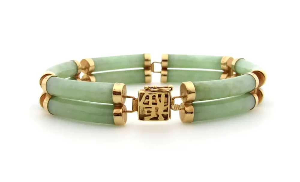 14K Yellow Gold Jade Link Bracelet - image 6