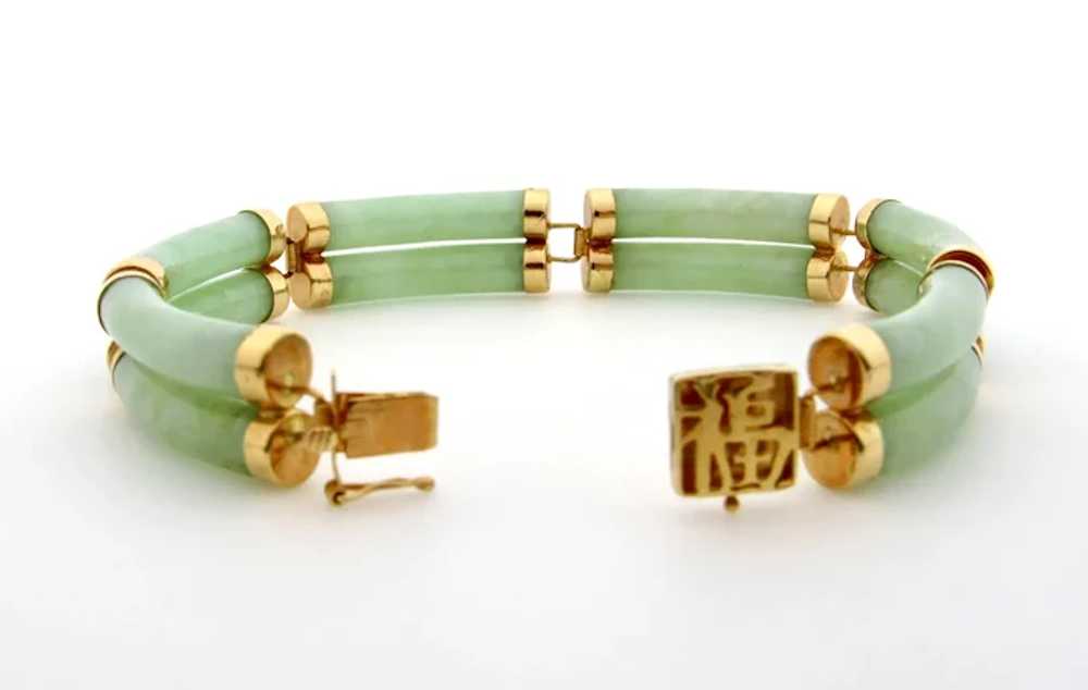 14K Yellow Gold Jade Link Bracelet - image 7