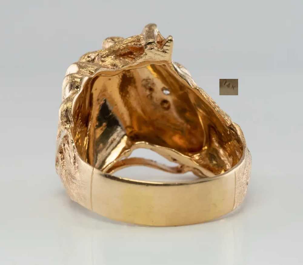 Diamond Horse Head Ring Animal 14K Gold Band Vint… - image 3