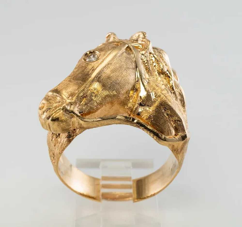 Diamond Horse Head Ring Animal 14K Gold Band Vint… - image 4