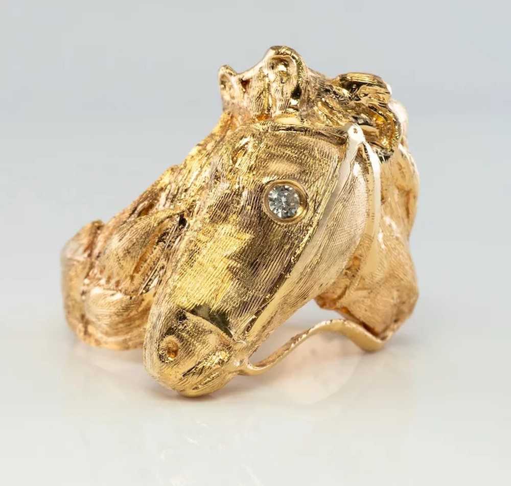 Diamond Horse Head Ring Animal 14K Gold Band Vint… - image 8